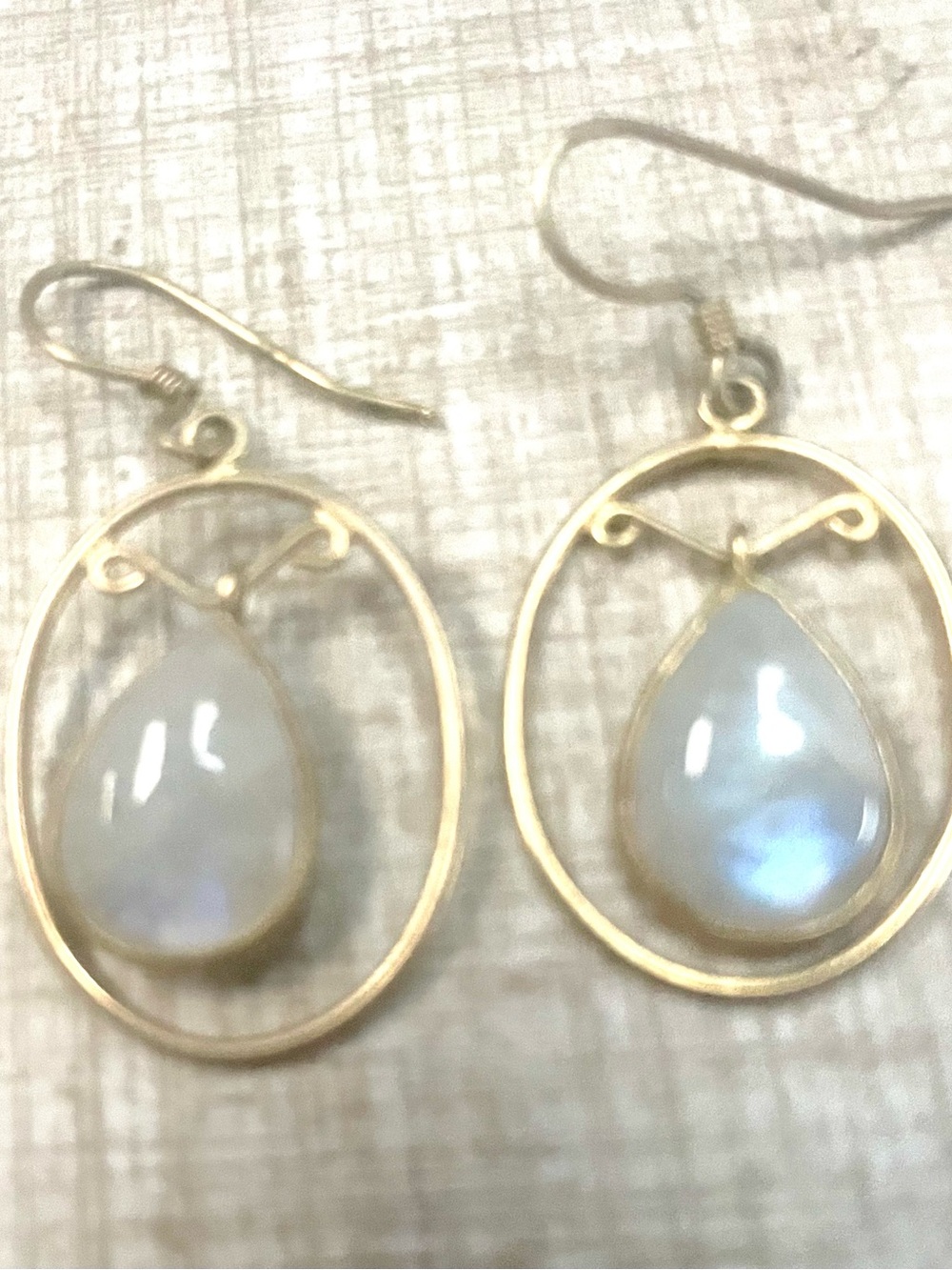 Gold Teardrop Moonstone Dangle Earrings - Luminous White and Gold